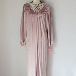 Vintage NWT Gerry California Velvet Lounger Maxi Night Dress Long Sleeve Pink